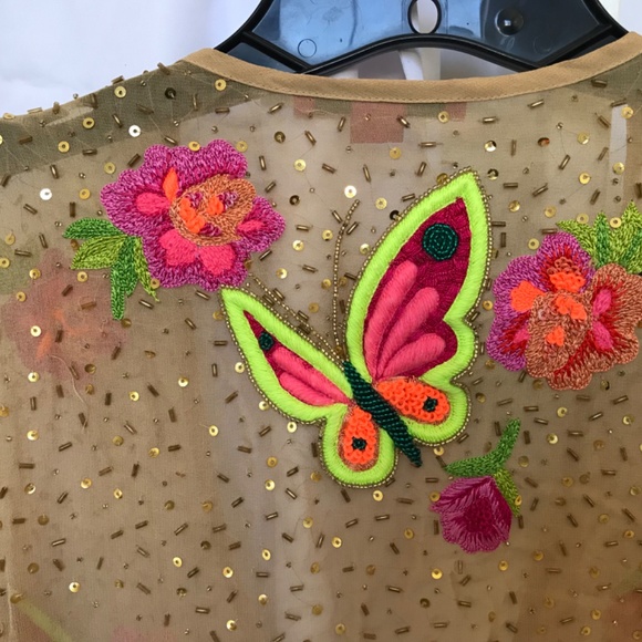 Vintage Matthew Williamson Sequin Neon 🦋 Butterflies sheer top RARE Sm/petite - Picture 5 of 9